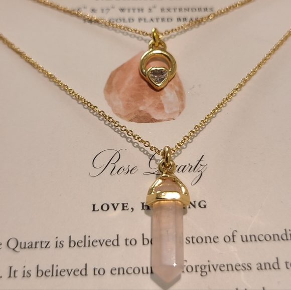 POWER OF TWO 2 Luna Norte Gold plated Necklaces ROSE QUARTZ - Picture 1 of 13
